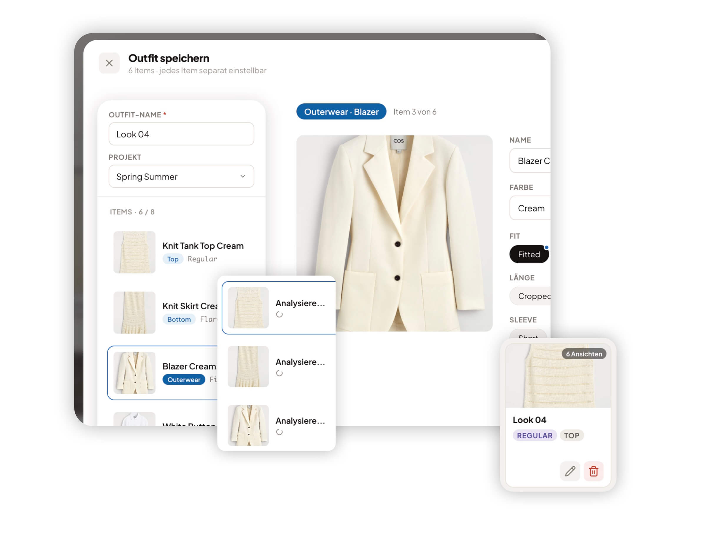 Outfit-Verwaltung mit Kategorie und Passform